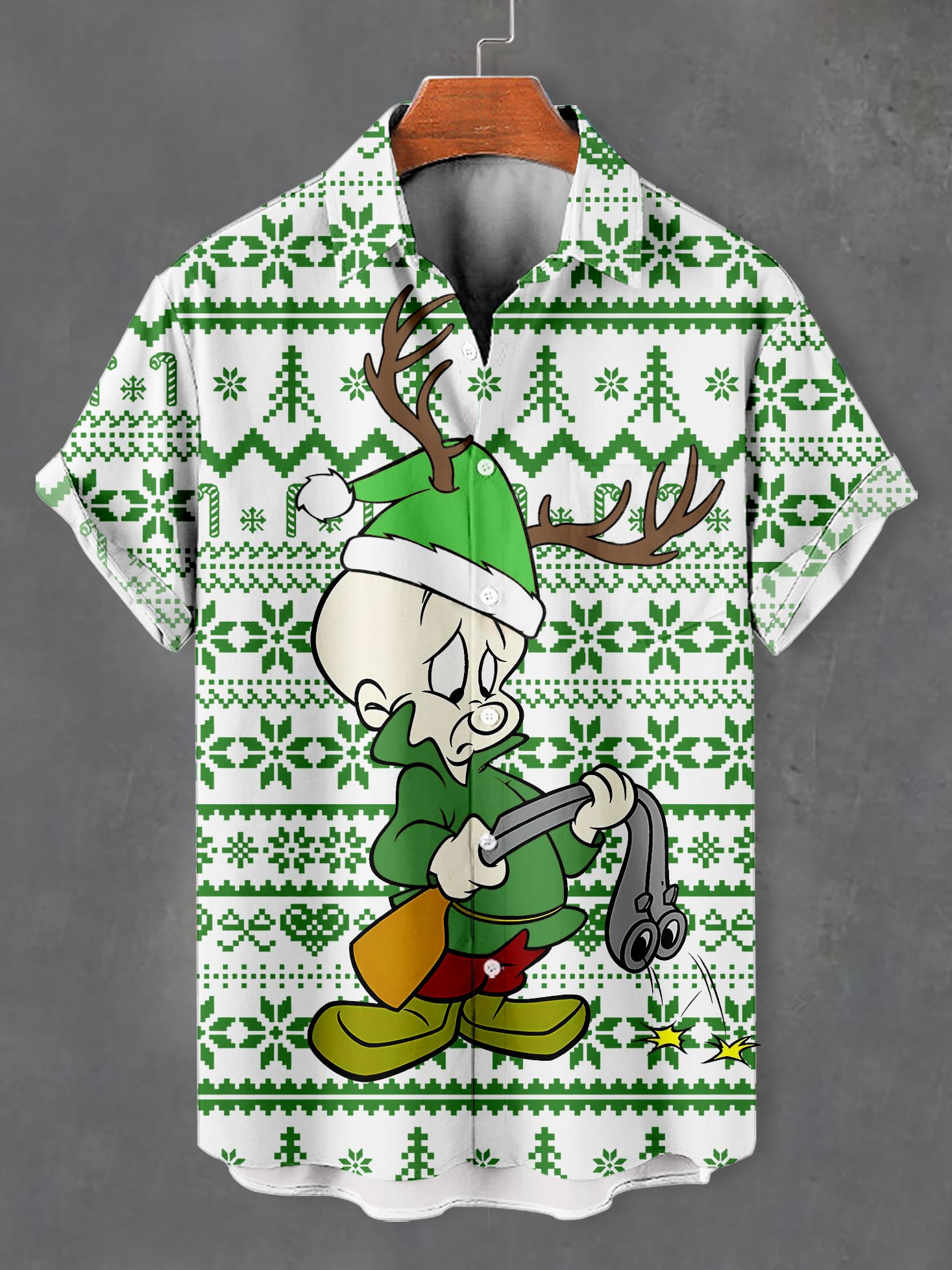 Men's Christmas Cartoon Graphic Short Sleeve Shirt