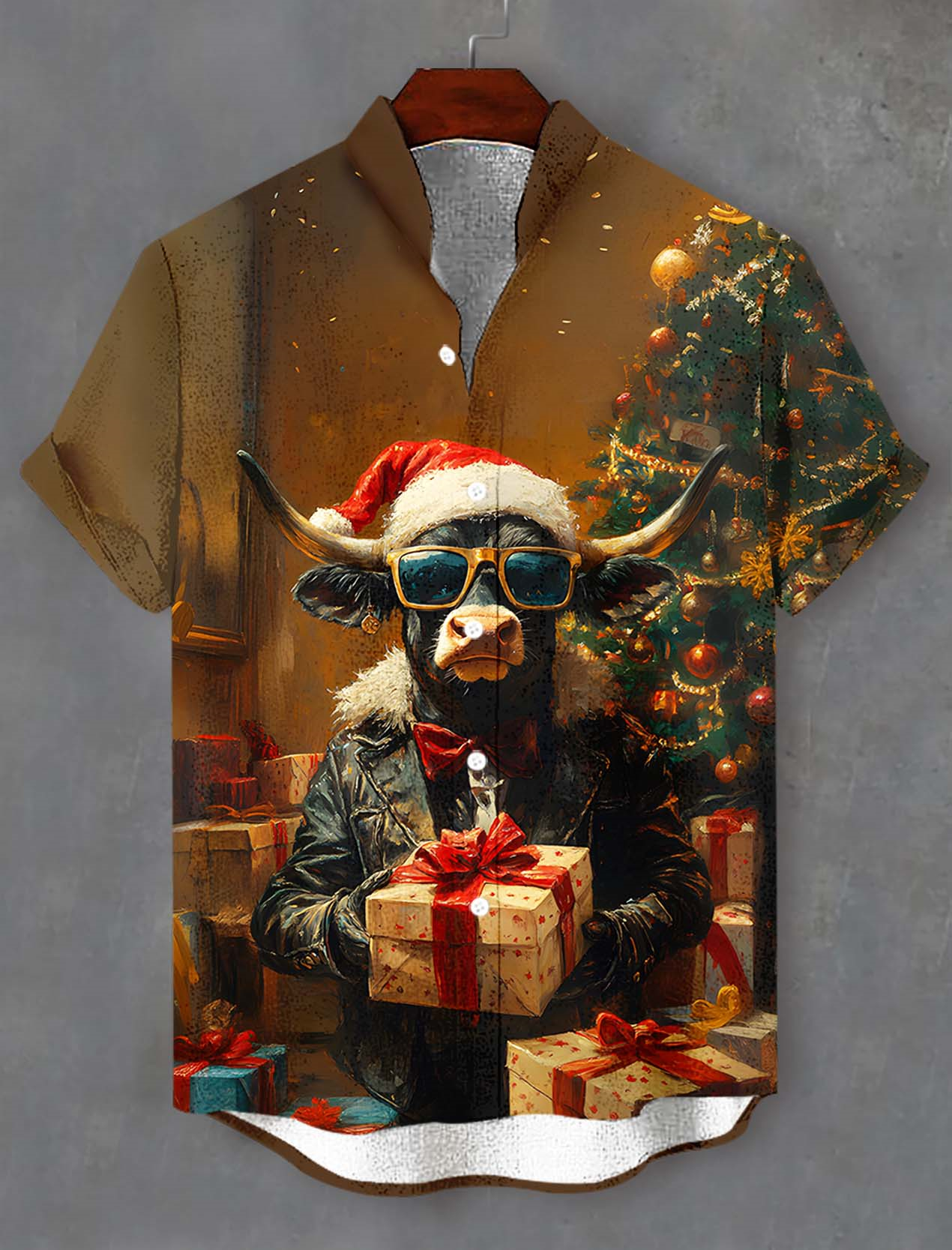 Men's Christmas Animal Graphic Short Sleeve Shirt