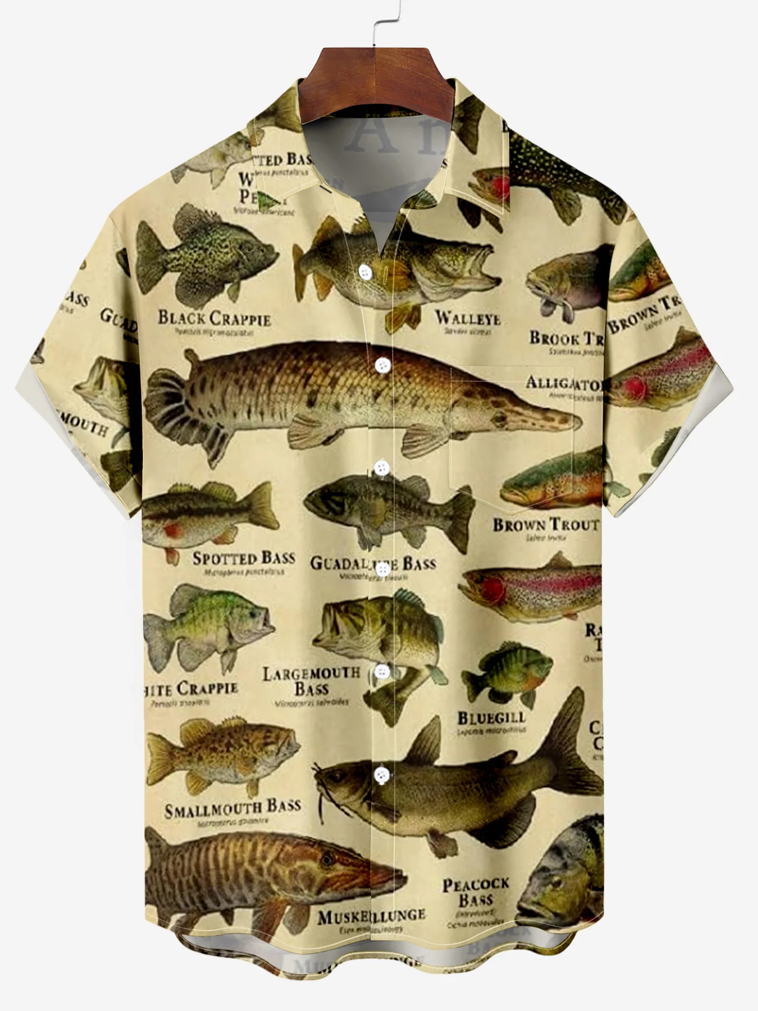 Men's Retro Poster Sea Fishing Encyclopedia Print Fishing Print Short Sleeve Shirt