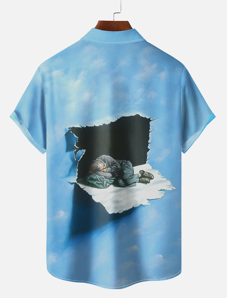 Men's retro illustration short sleeve shirt