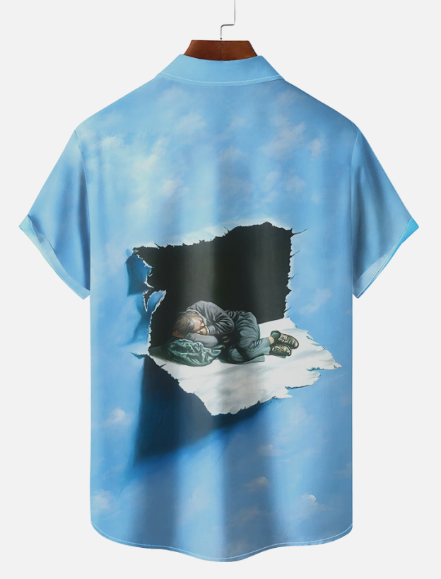 Men's retro illustration short sleeve shirt