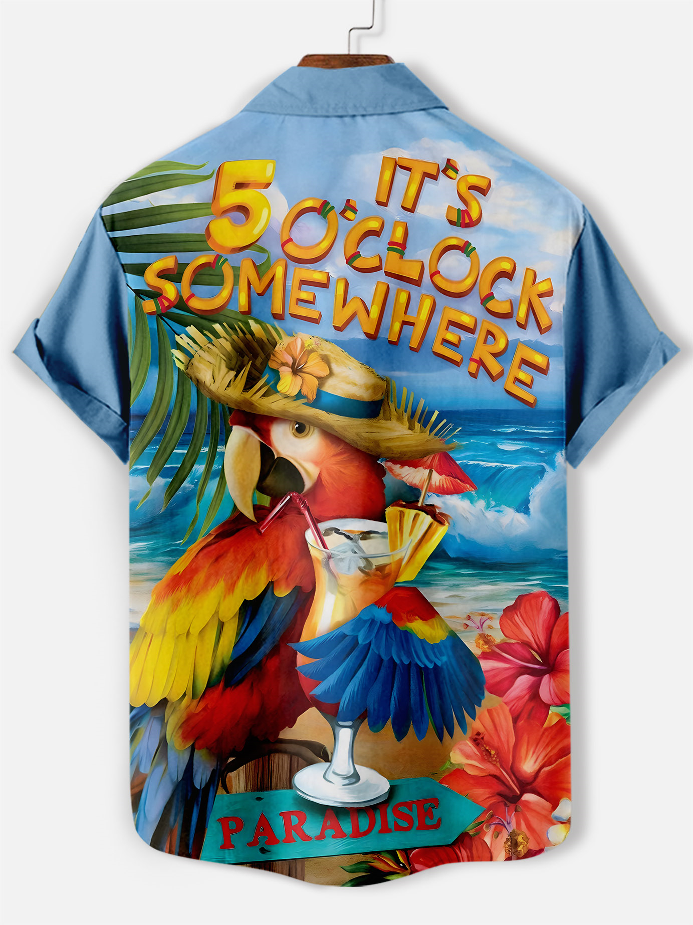 Men's Casual Hawaiian Parrot Graphic Illustration Short Sleeve Shirt