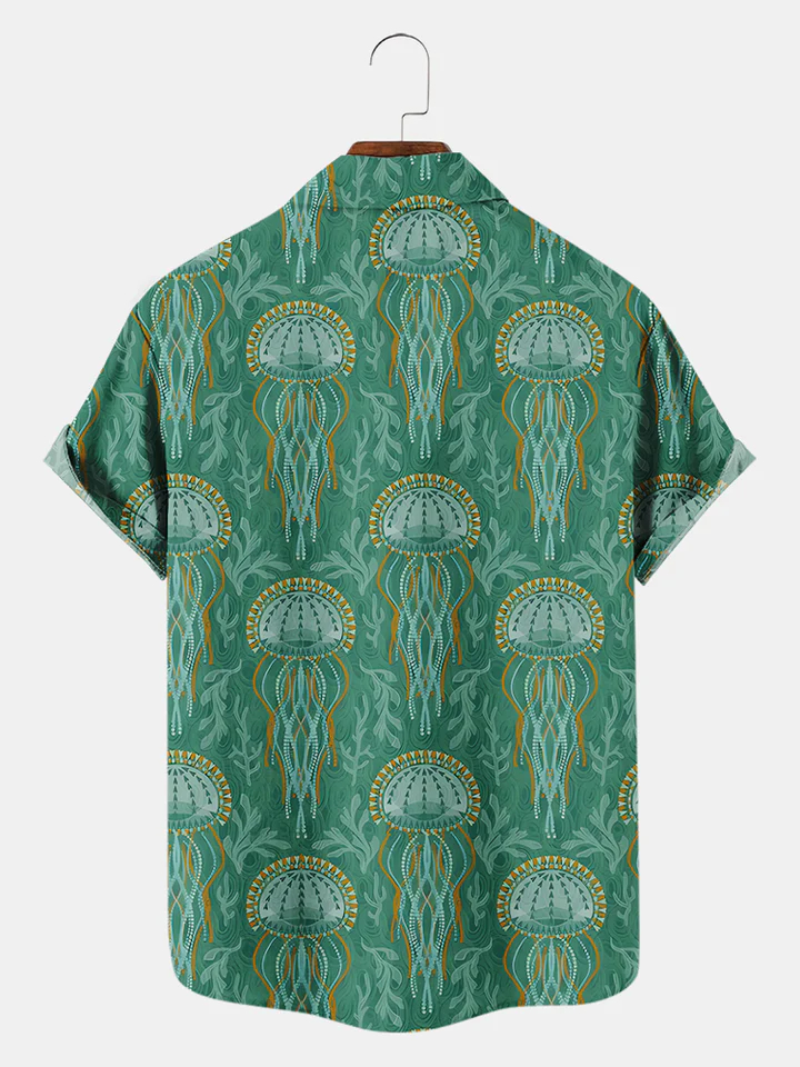 Men's Casual Sea Life Jellyfish Graphic Short Sleeve Shirt