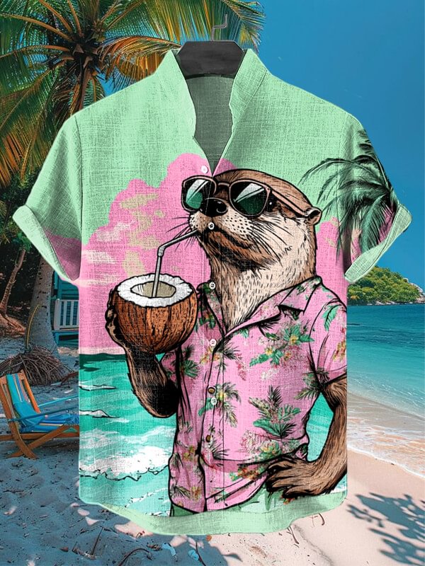 Men's Hawaiian Fun Animal Print Short Sleeve Shirt