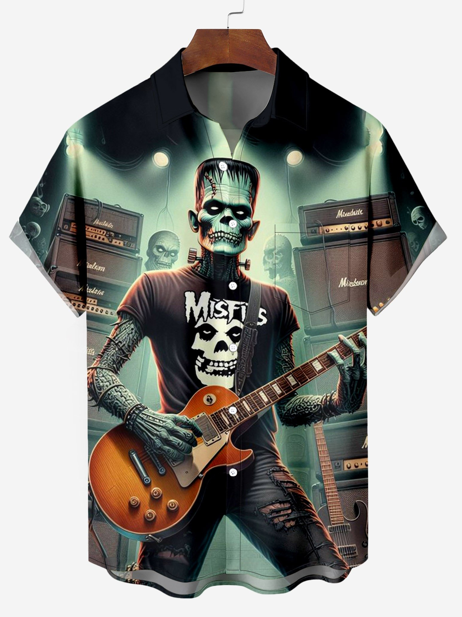 Metal Rock Star Pattern Chest Pocket Shirt