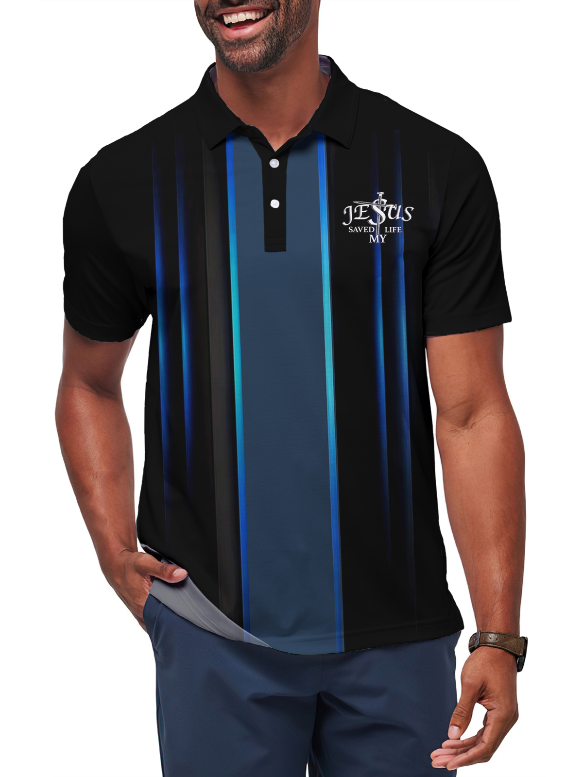Men's Golf Casual Jesus Graphic Short Sleeve Polo Shirt