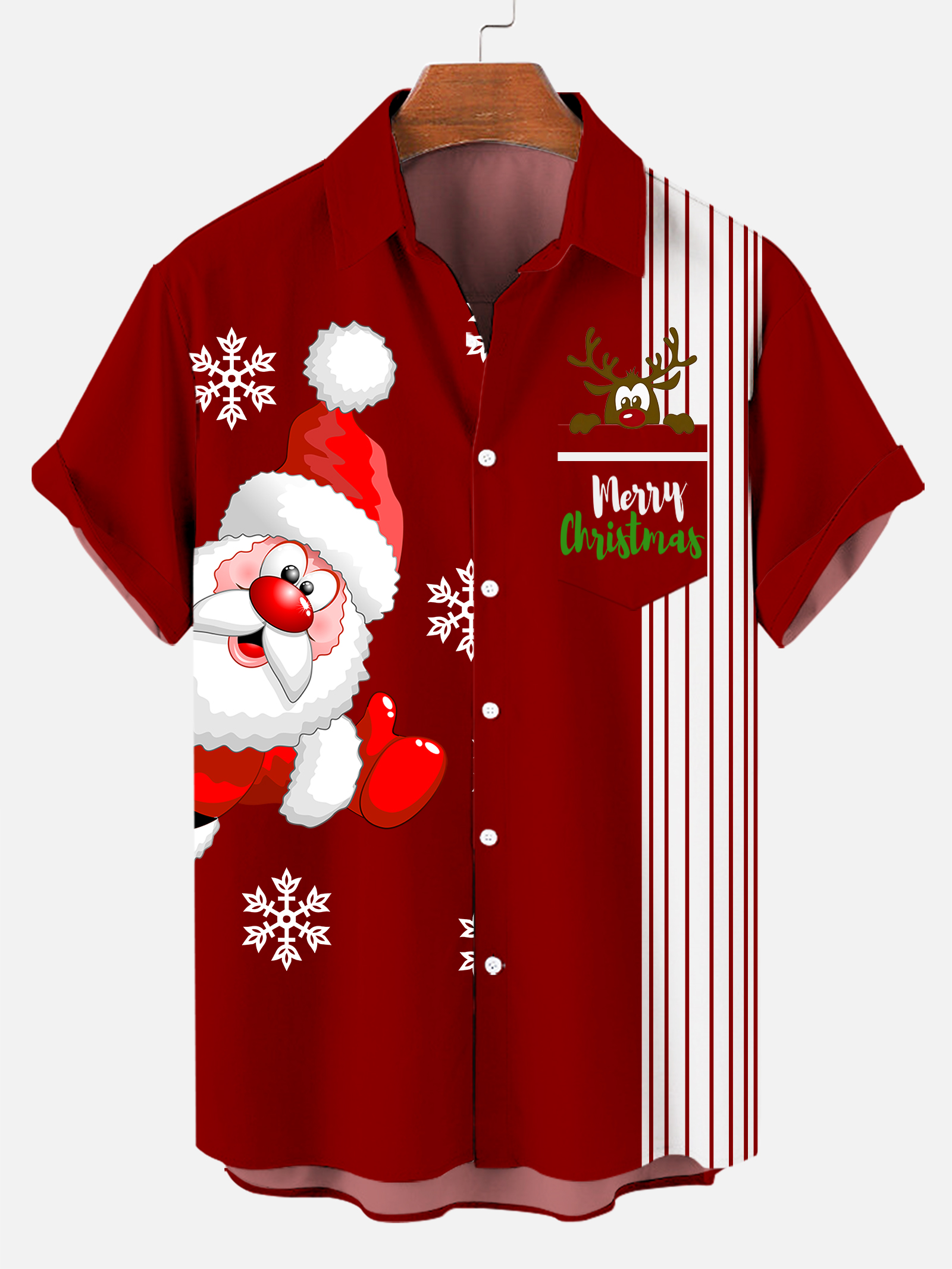 Men's Christmas Fun Logo Striped Short-Sleeved Shirt 0231