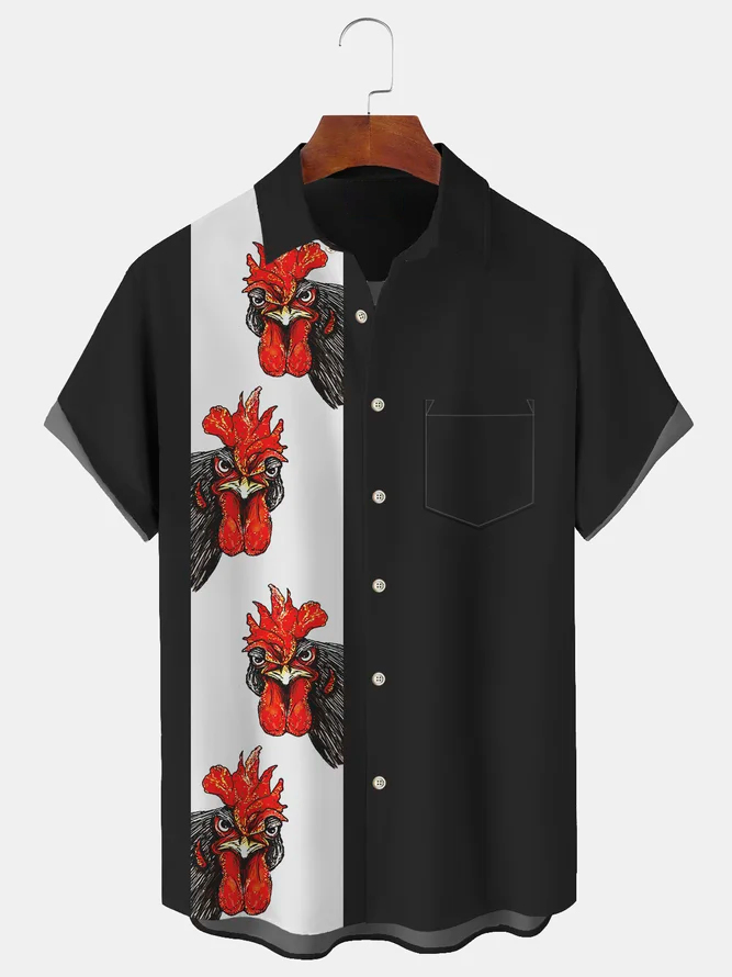 Men's Casual Flock Print Lapel Short Sleeve Bowling Shirt