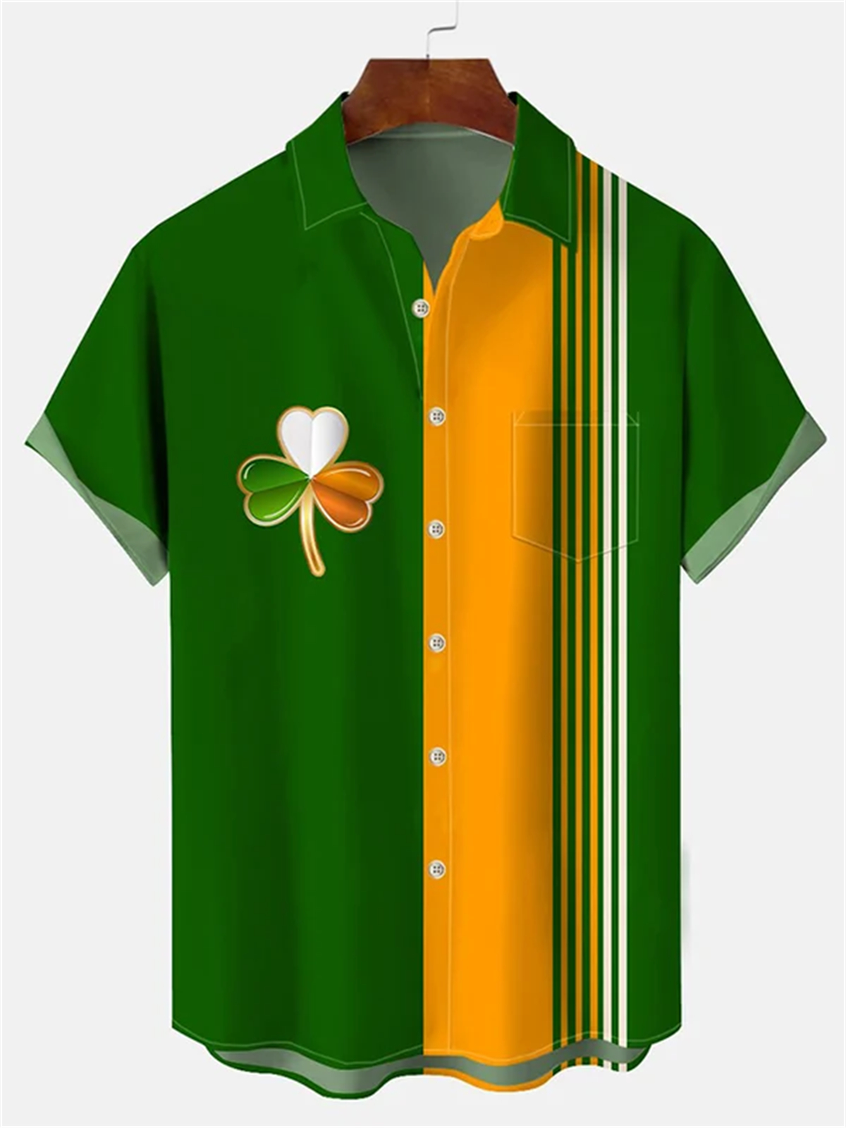 Men's Clover Trick Holiday Bowling Ball Printed Pocket Shirt
