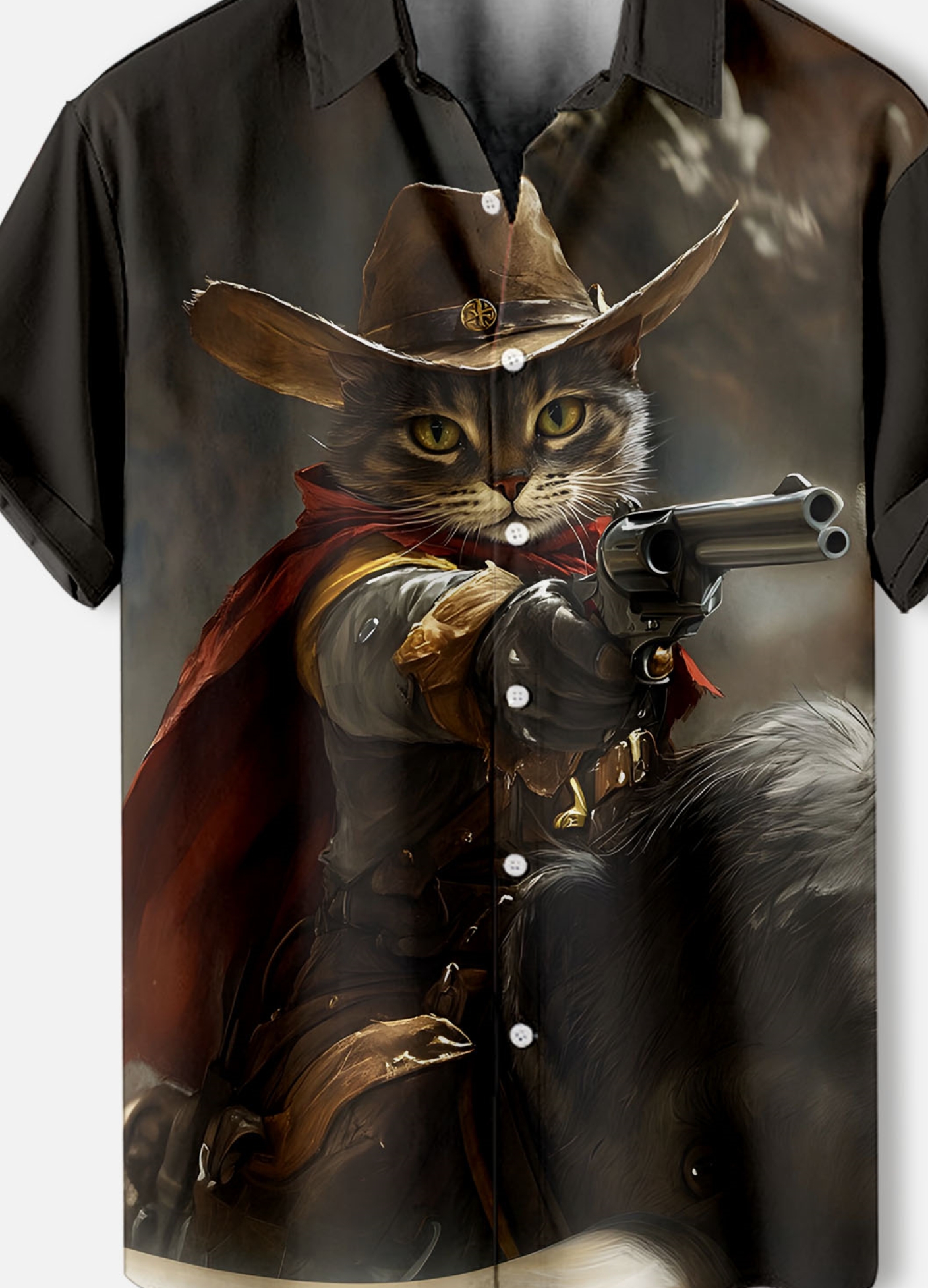 Men's Retro Cartoon Anime Cat Theme Short Sleeve Shirt