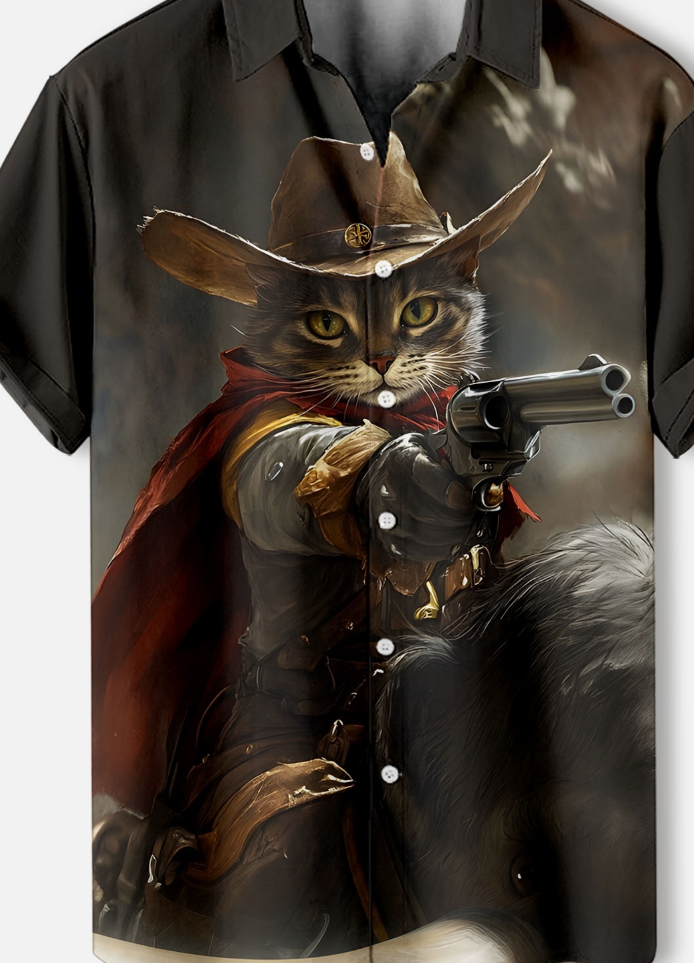 Men's Retro Cartoon Anime Cat Theme Short Sleeve Shirt