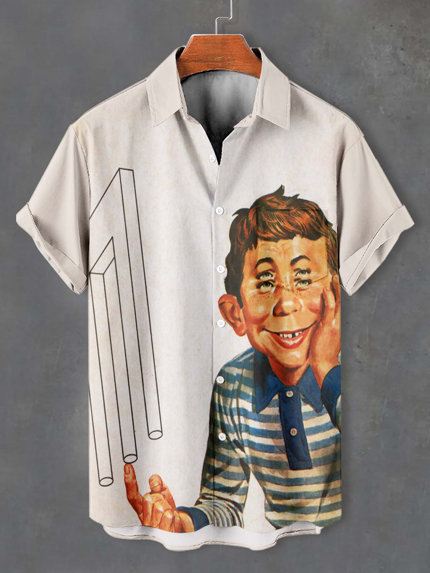 Men's Retro Anime Illustration Short Sleeve Shirt