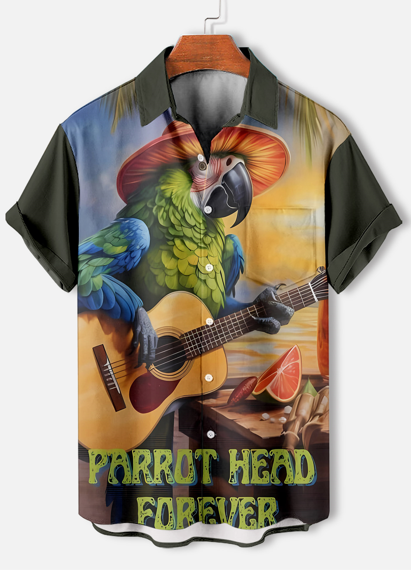 Men's Casual Hawaiian Parrot Graphic Illustration Short Sleeve Shirt