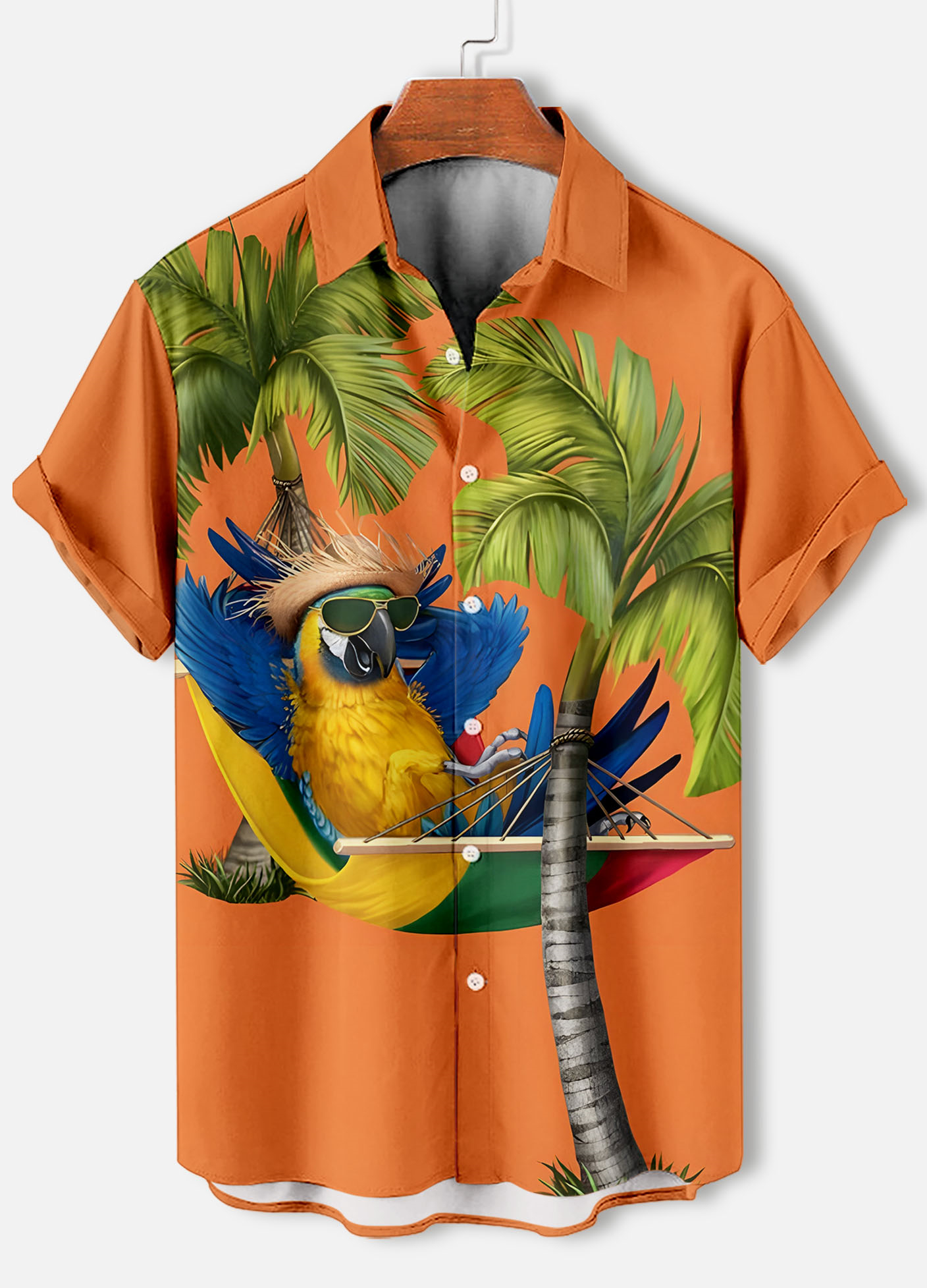 Men's Casual Hawaiian Birds Graphic Illustration Short Sleeve Shirt