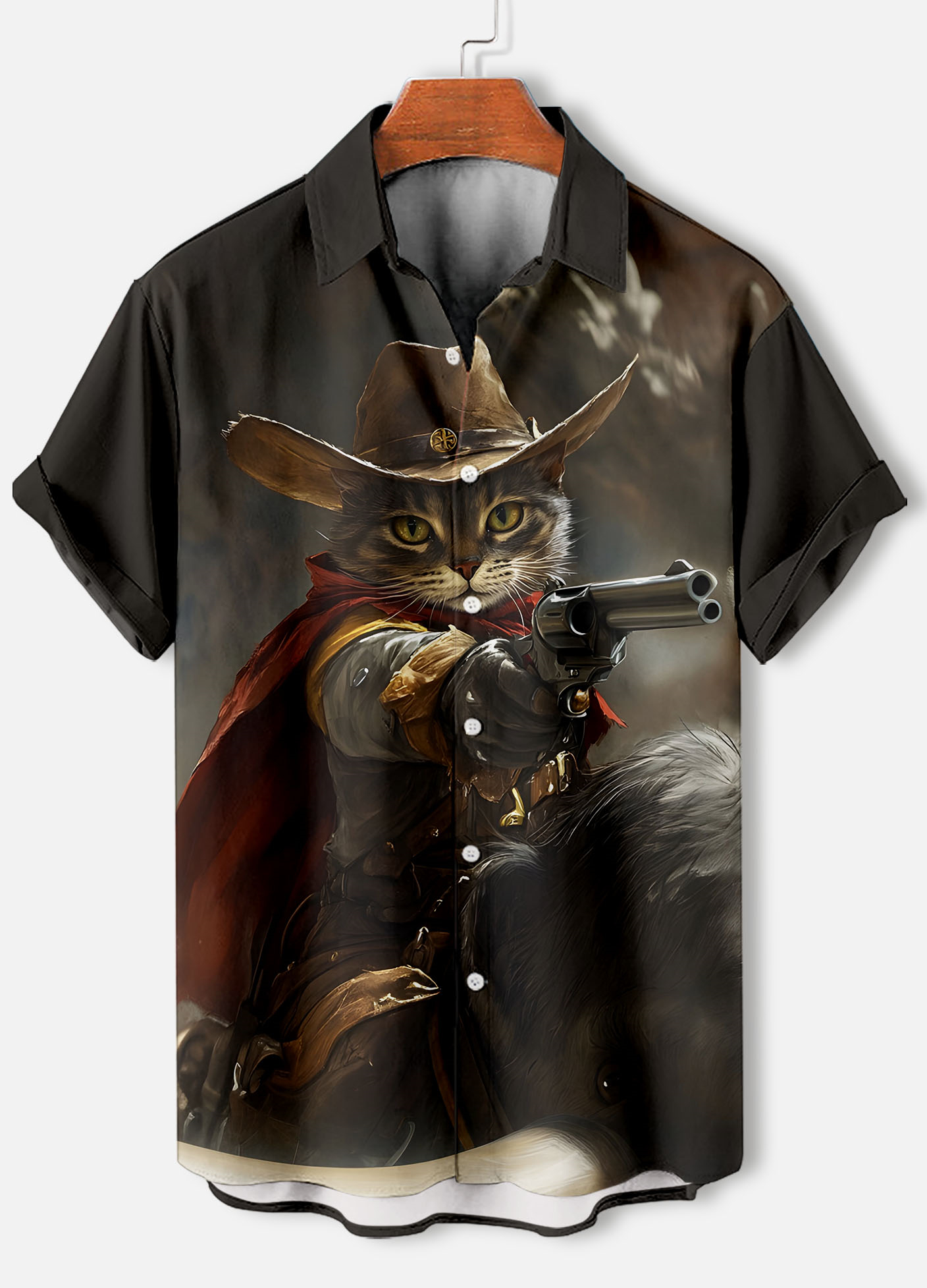 Men's Retro Cartoon Anime Cat Theme Short Sleeve Shirt