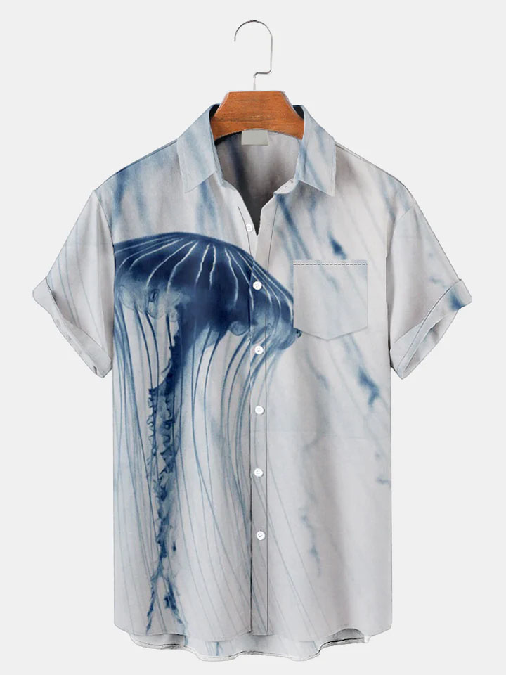 Men's Casual Sea Life Jellyfish Graphic Short Sleeve Shirt