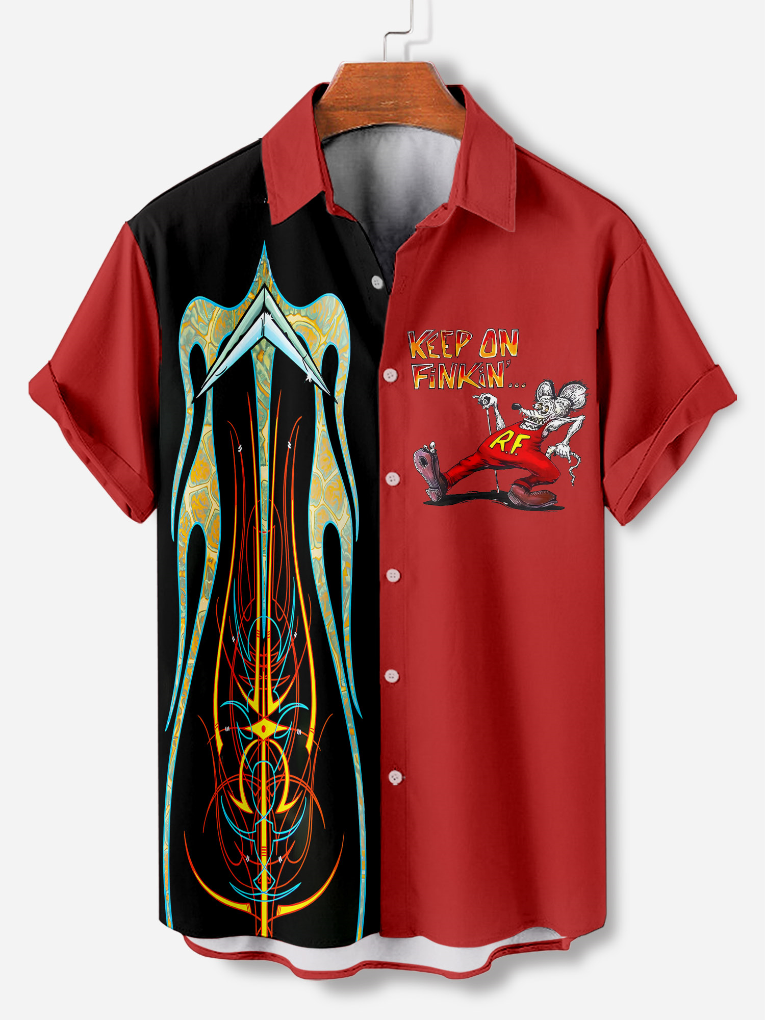 Men's cartoon racing stripe element short-sleeved shirt