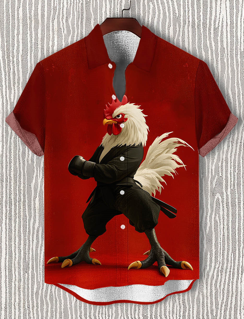 Men's Funny Animal Kung Fu Chicken Graphic Short Sleeve Shirt