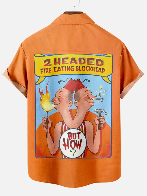 Men's Vintage Circus Pattern Casual Short Sleeve Shirt