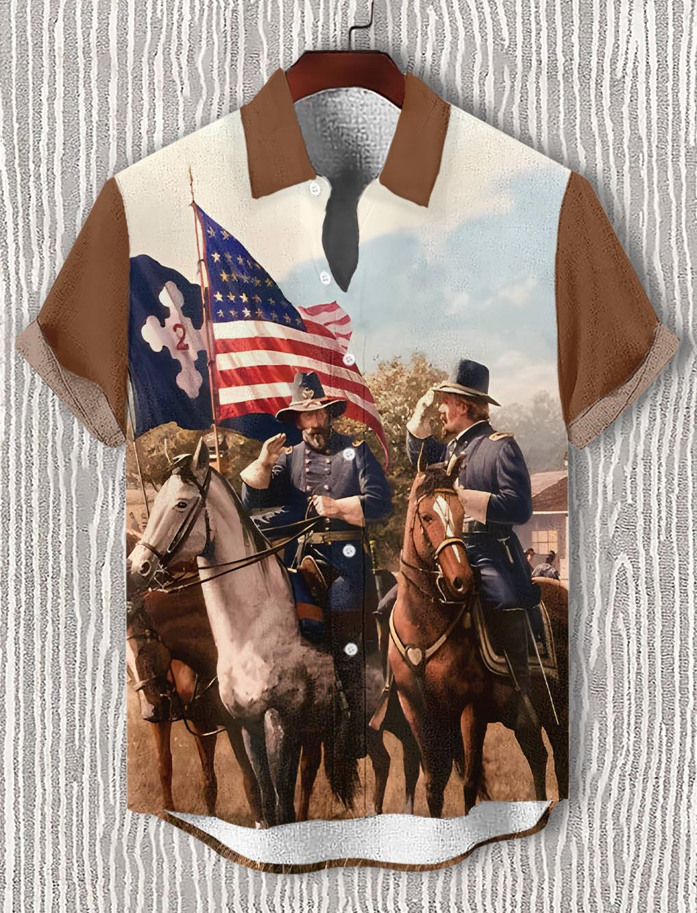 Men's retro illustration short sleeve shirt