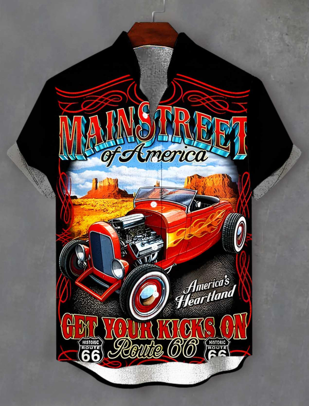 Men's Cartoon Car Graphic Short Sleeve Shirt
