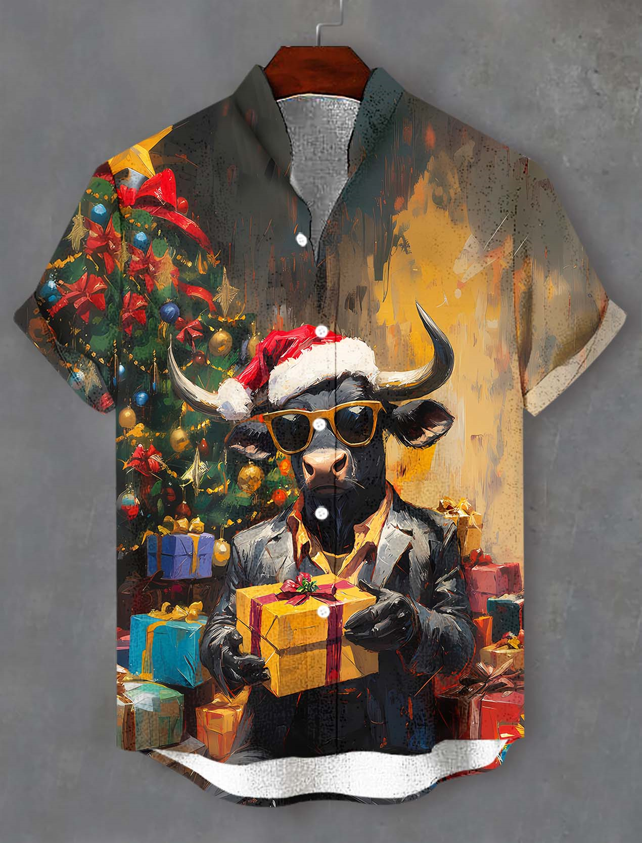 Men's Christmas Animal Graphic Short Sleeve Shirt