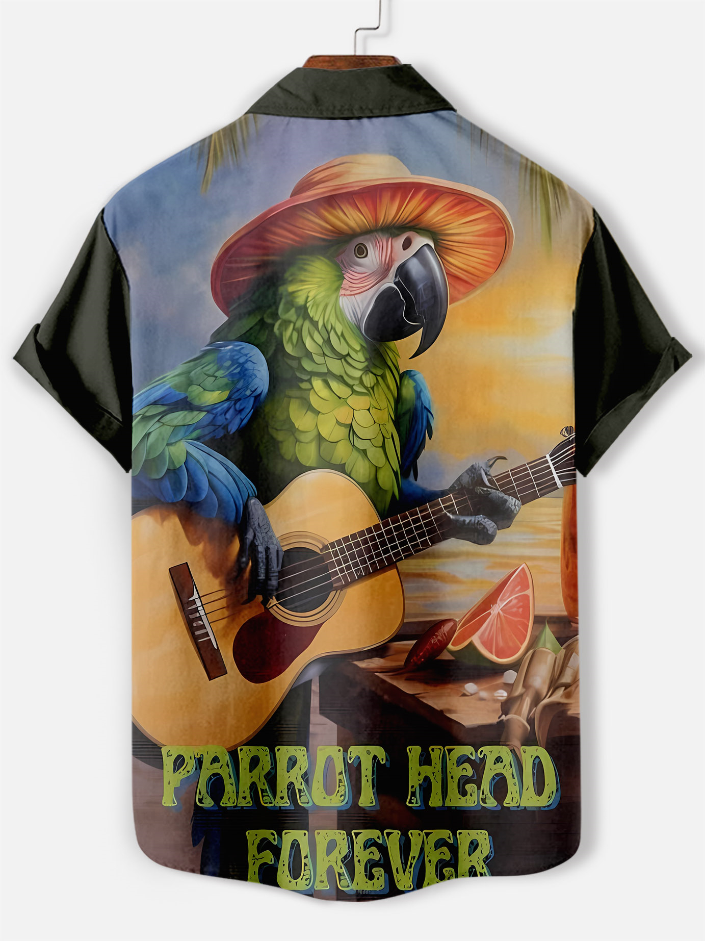 Men's Casual Hawaiian Parrot Graphic Illustration Short Sleeve Shirt