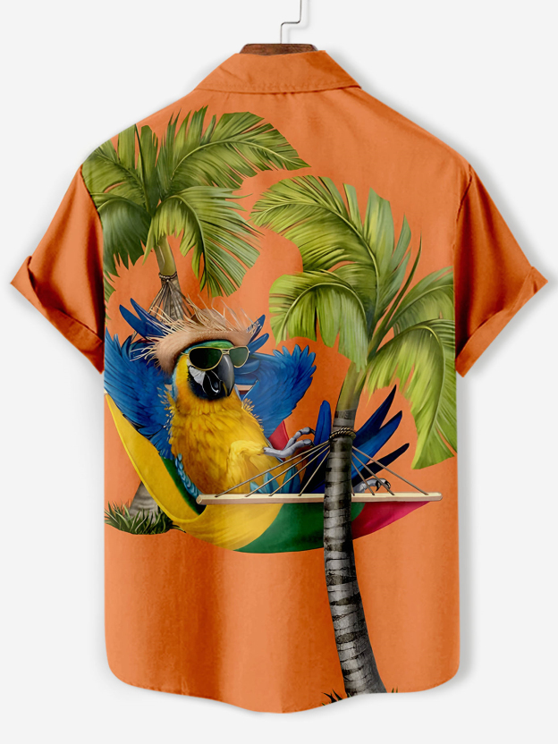 Men's Casual Hawaiian Birds Graphic Illustration Short Sleeve Shirt