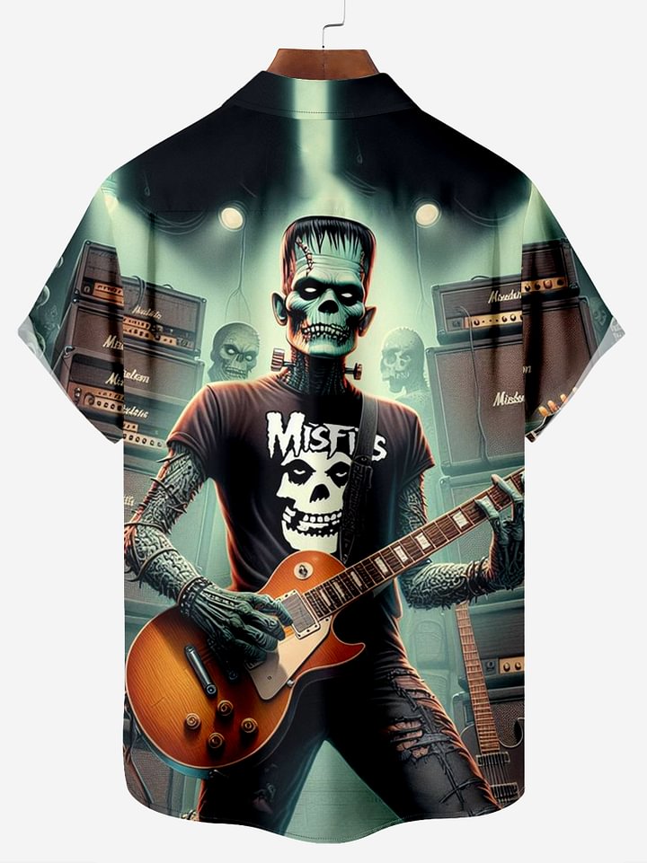 Metal Rock Star Pattern Chest Pocket Shirt