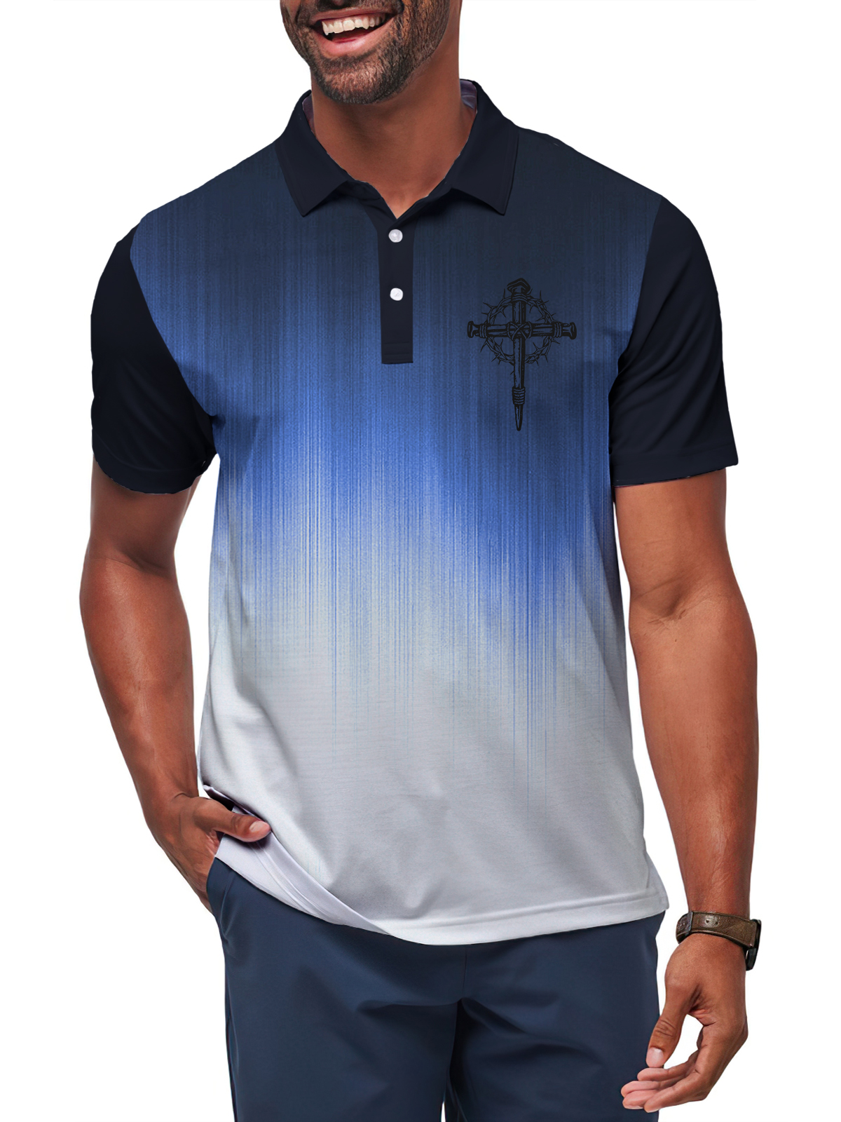 Stylish Blue Print Cotton Linen Shirt