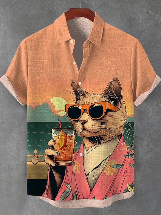 Men's Chill Cat Theme Retro Cartoon Shirt