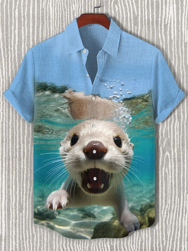 Men's Hawaiian Fun Animal Print Short Sleeve Shirt