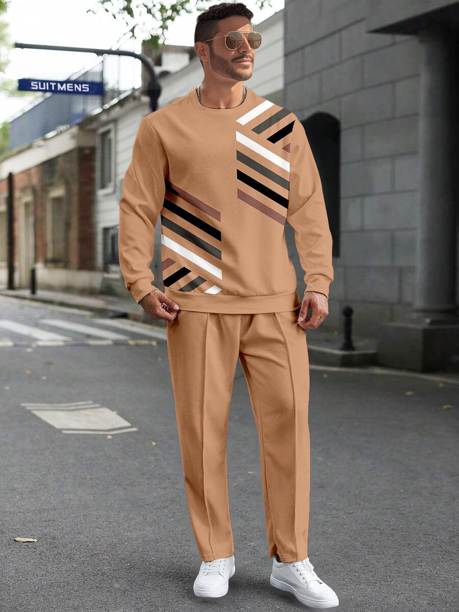 Men's Colorblock Round Neck Casual Sports Set 049