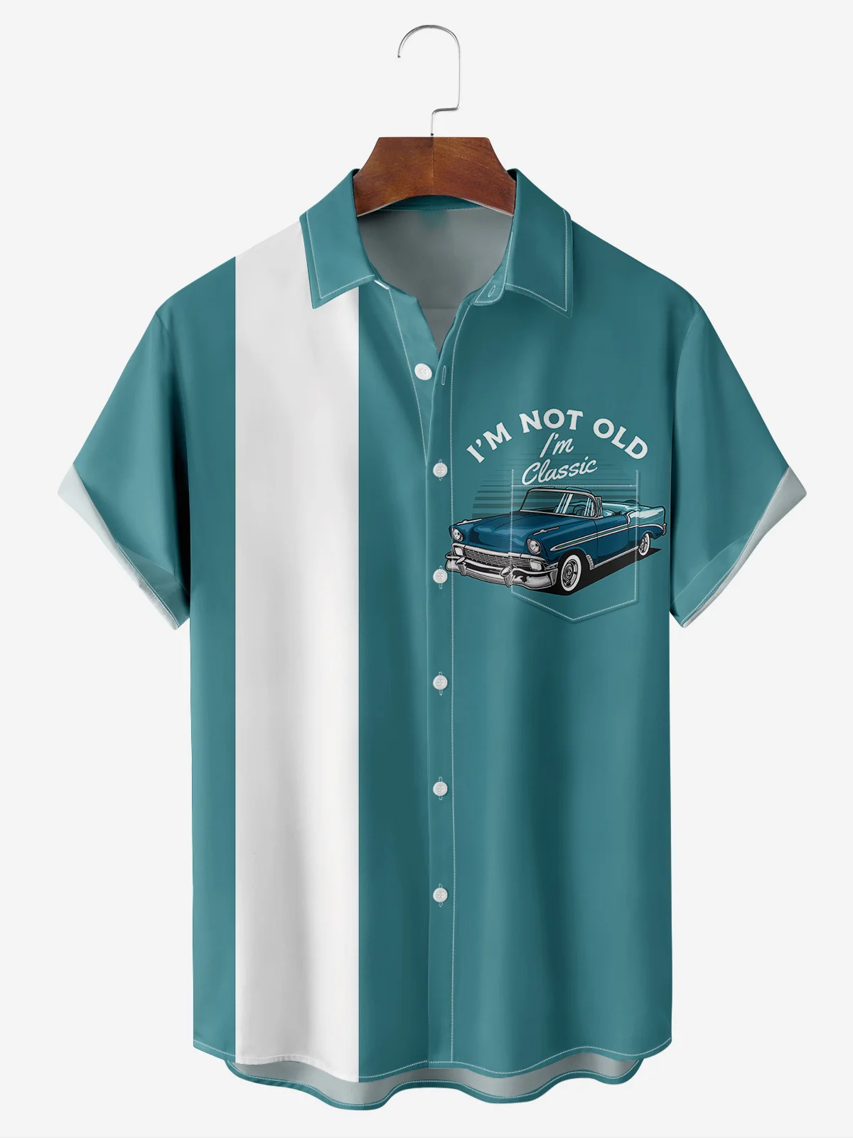 Christmas greetings from Santa Claus delivering gifts on a motorcycle Christmas Chest Pocket Short Sleeve Bowling Shirt