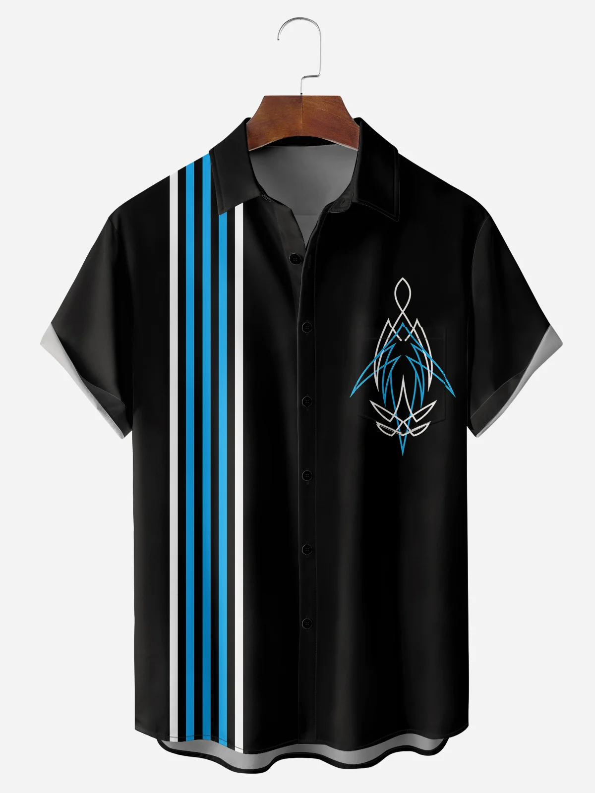 Christmas greetings from Santa Claus delivering gifts on a motorcycle Christmas Chest Pocket Short Sleeve Bowling Shirt