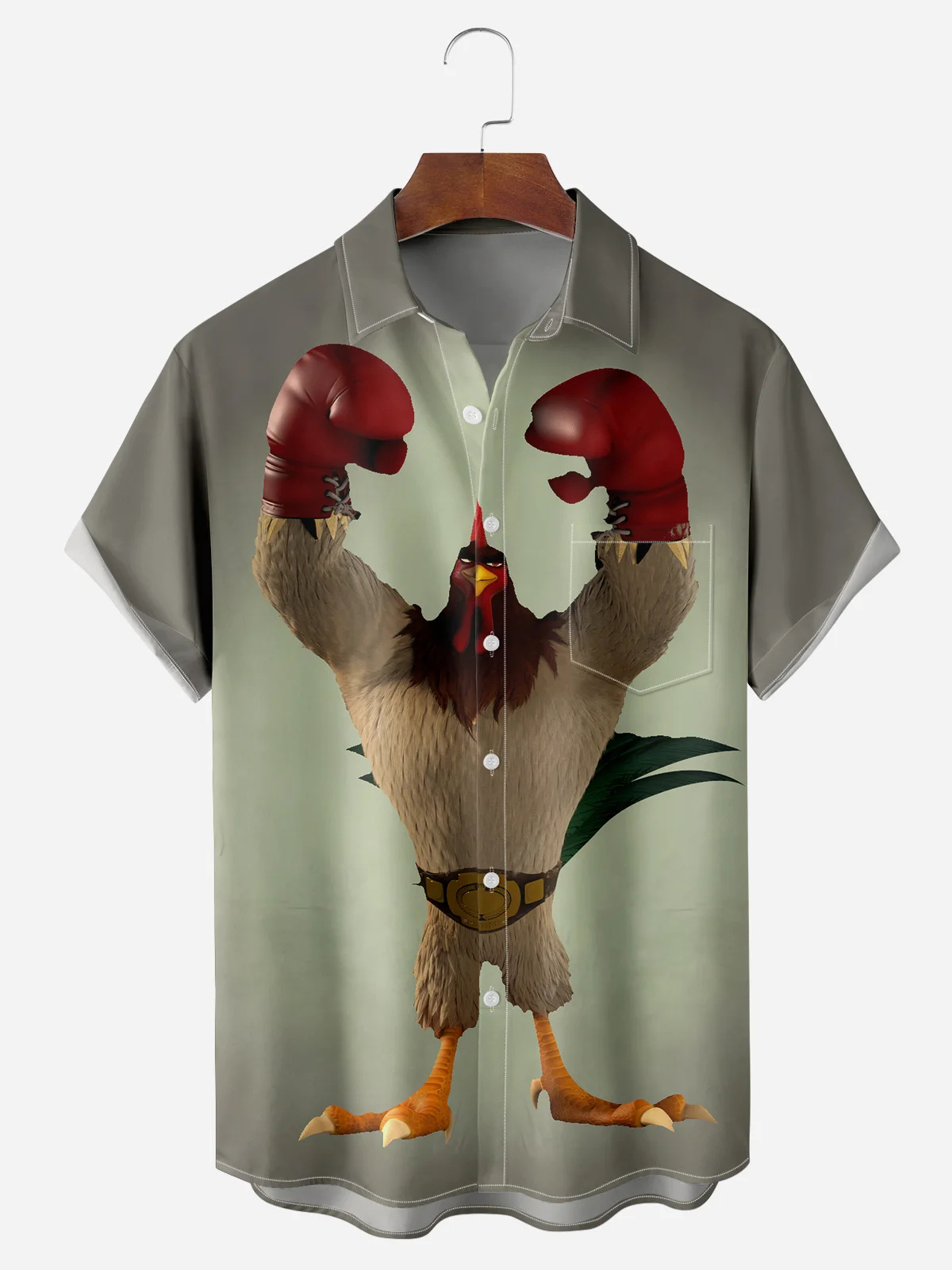 Men's fun boxing rooster casual short sleeved pocket shirt
