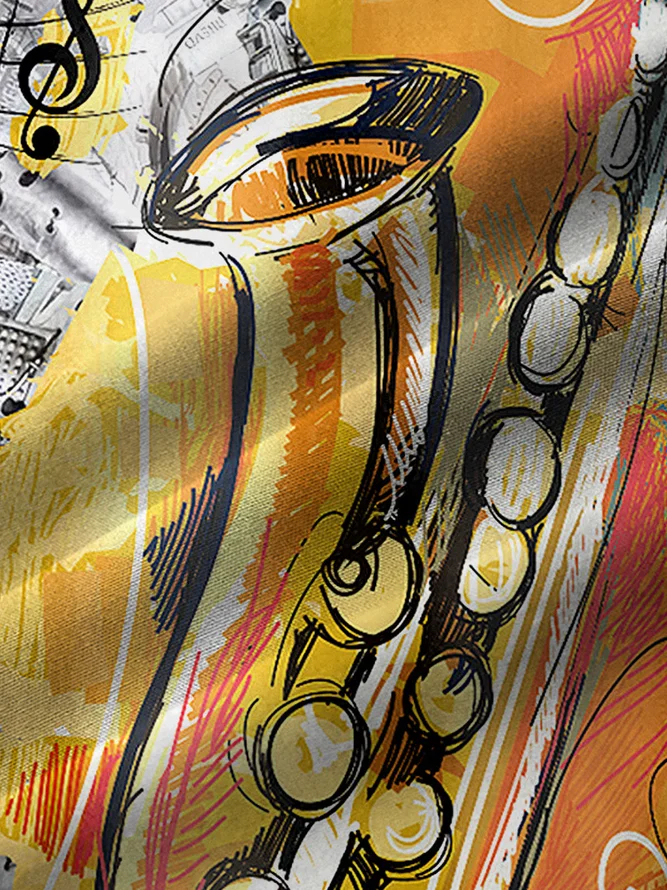 Men's Abstract Art Music Casual Lapel Short Sleeve Shirt