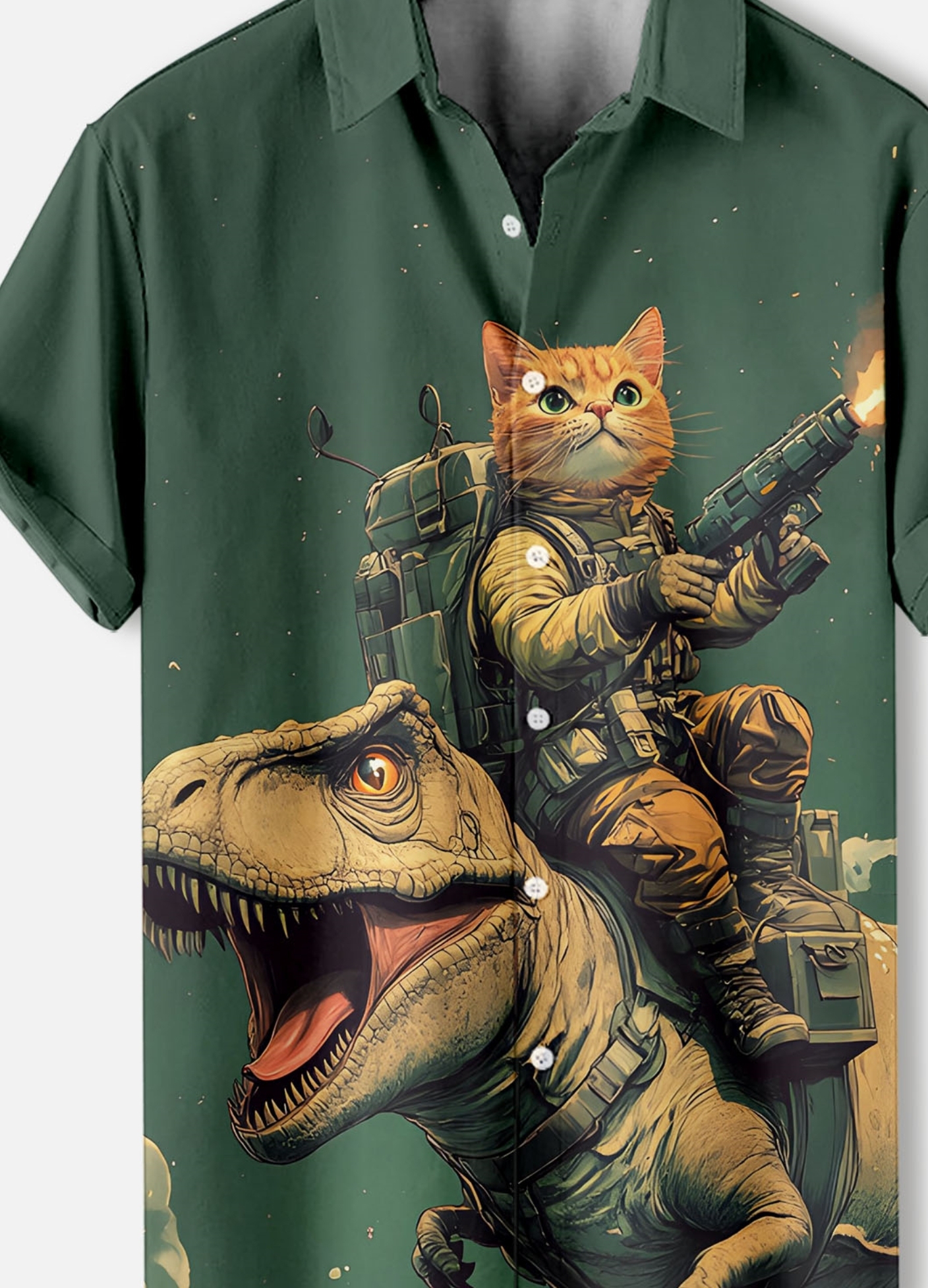 Men's Retro Cartoon Anime Cat Theme Short Sleeve Shirt