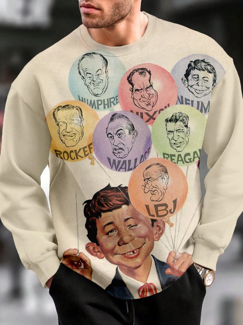 Men's Casual Classic Cartoon Pattern Long Sleeve Sweater