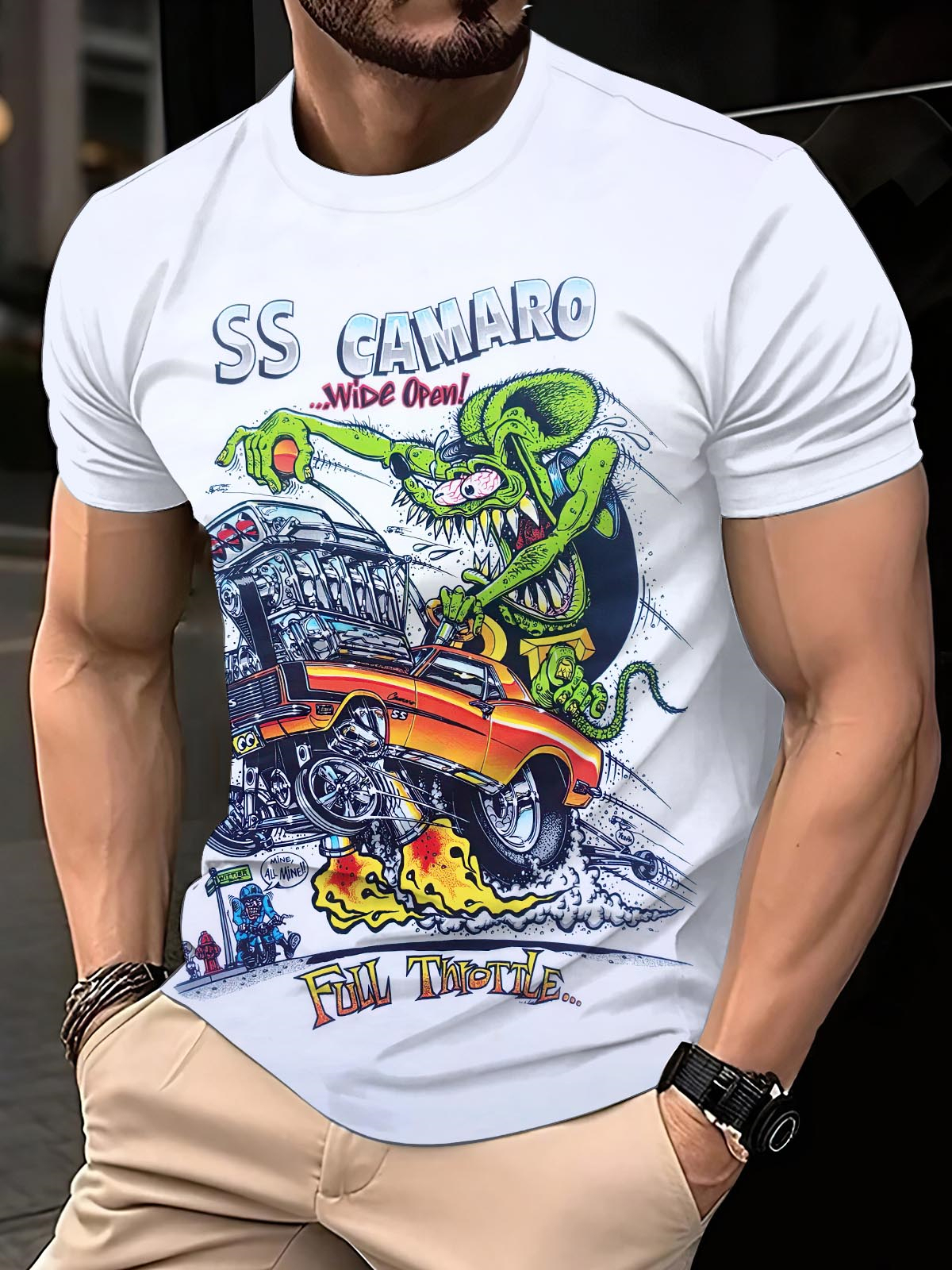 Men's Retro Cartoon Car Graphic Illustration Short Sleeve T-Shirt