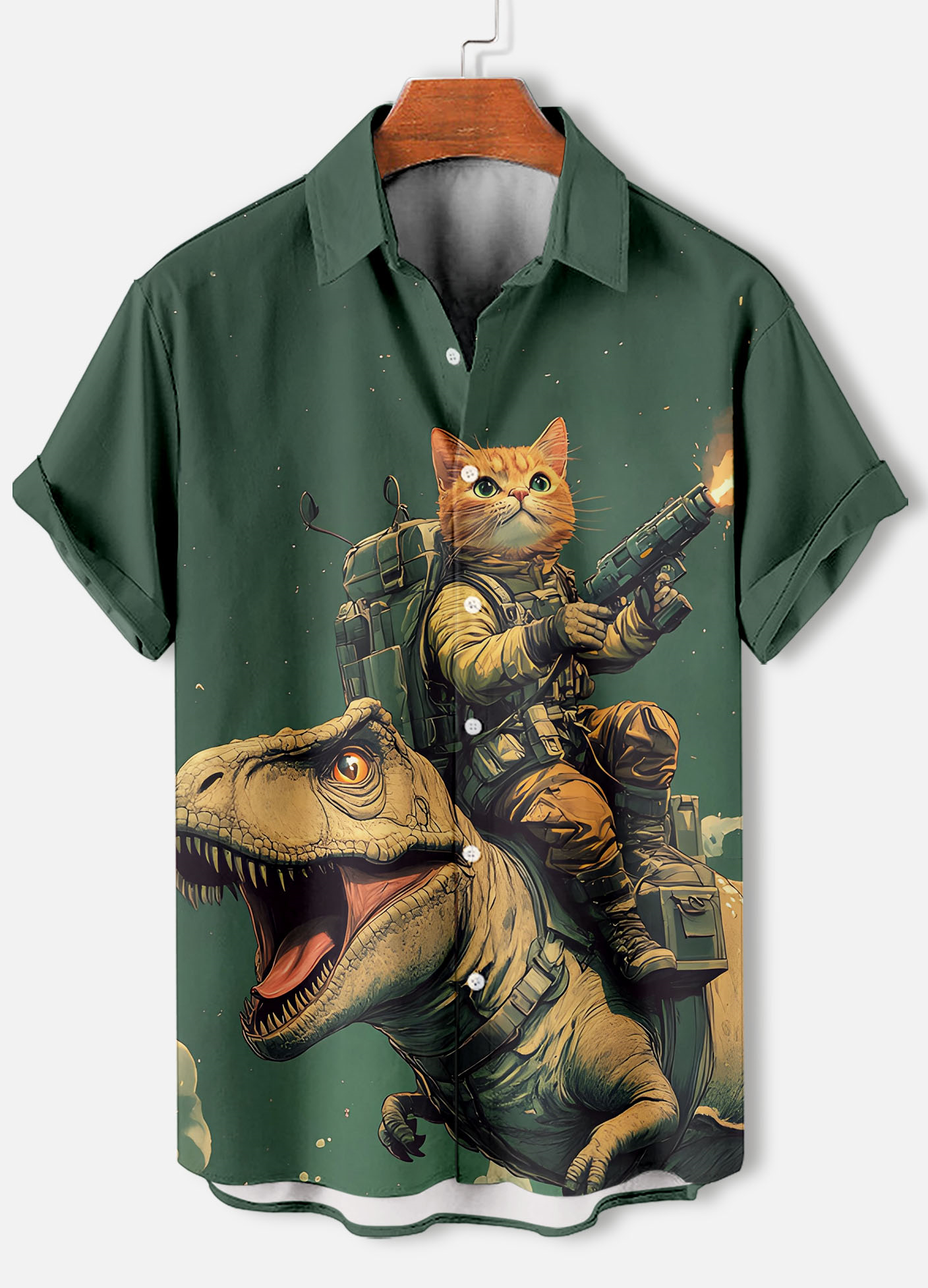 Men's Retro Cartoon Anime Cat Theme Short Sleeve Shirt