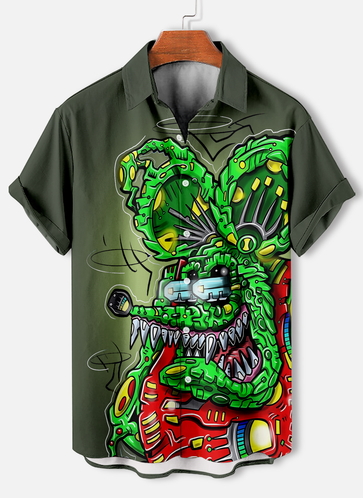 Men's cartoon racing stripe element short-sleeved shirt