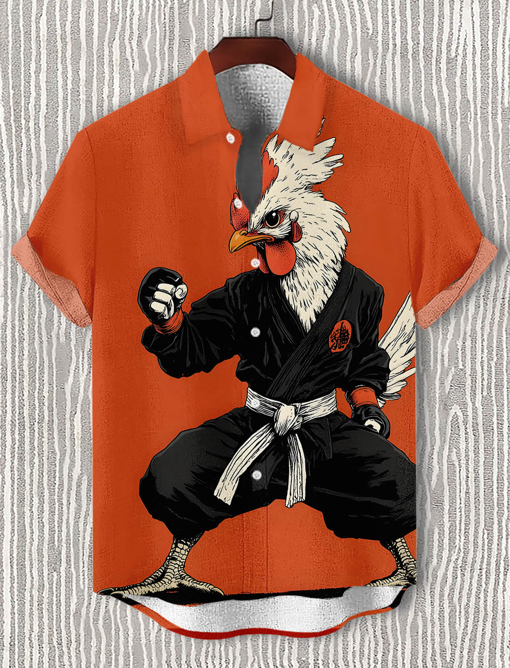 Men's Funny Animal Kung Fu Chicken Graphic Short Sleeve Shirt