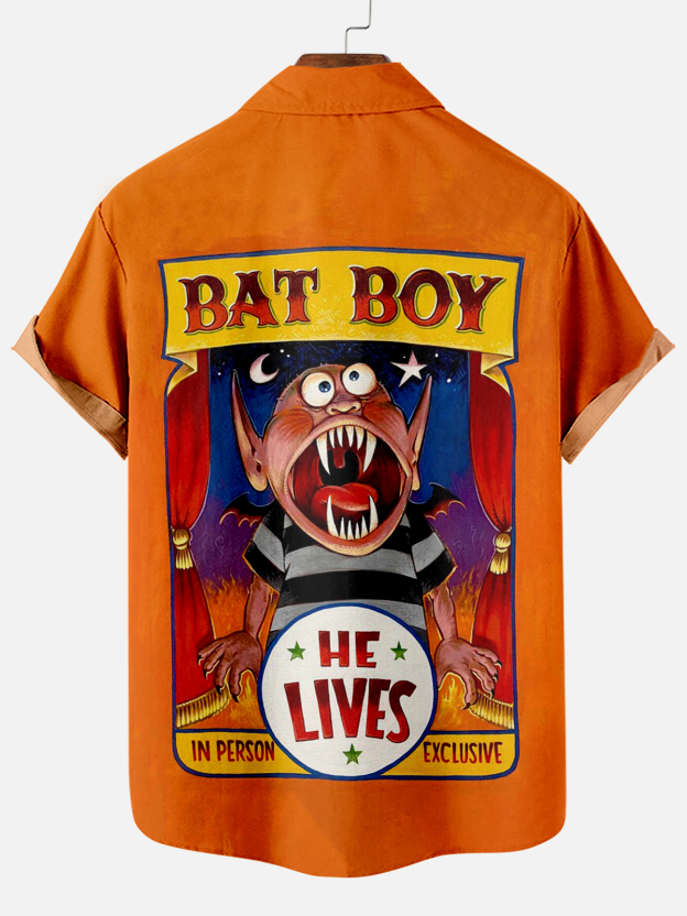 Men's Vintage Circus Pattern Casual Short Sleeve Shirt