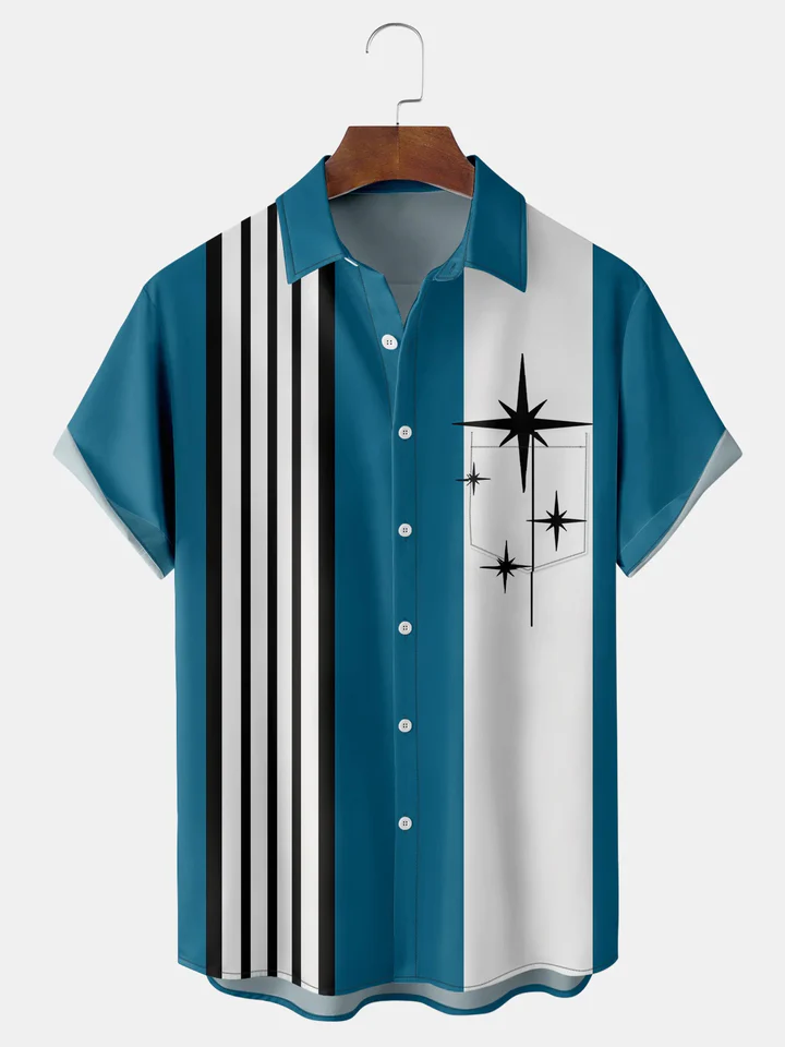 Men's Casual Contrast Lapel Short Sleeve Shirt