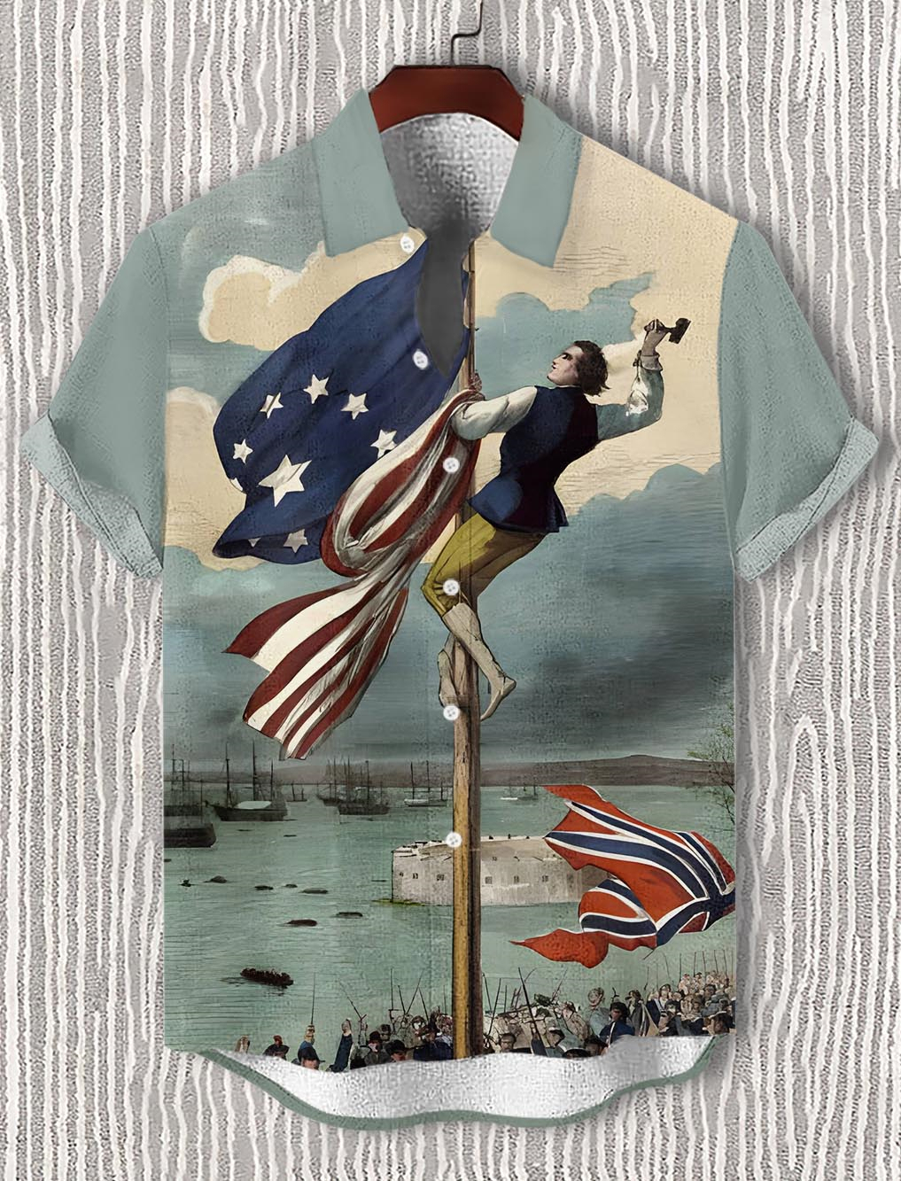 Men's retro illustration short sleeve shirt