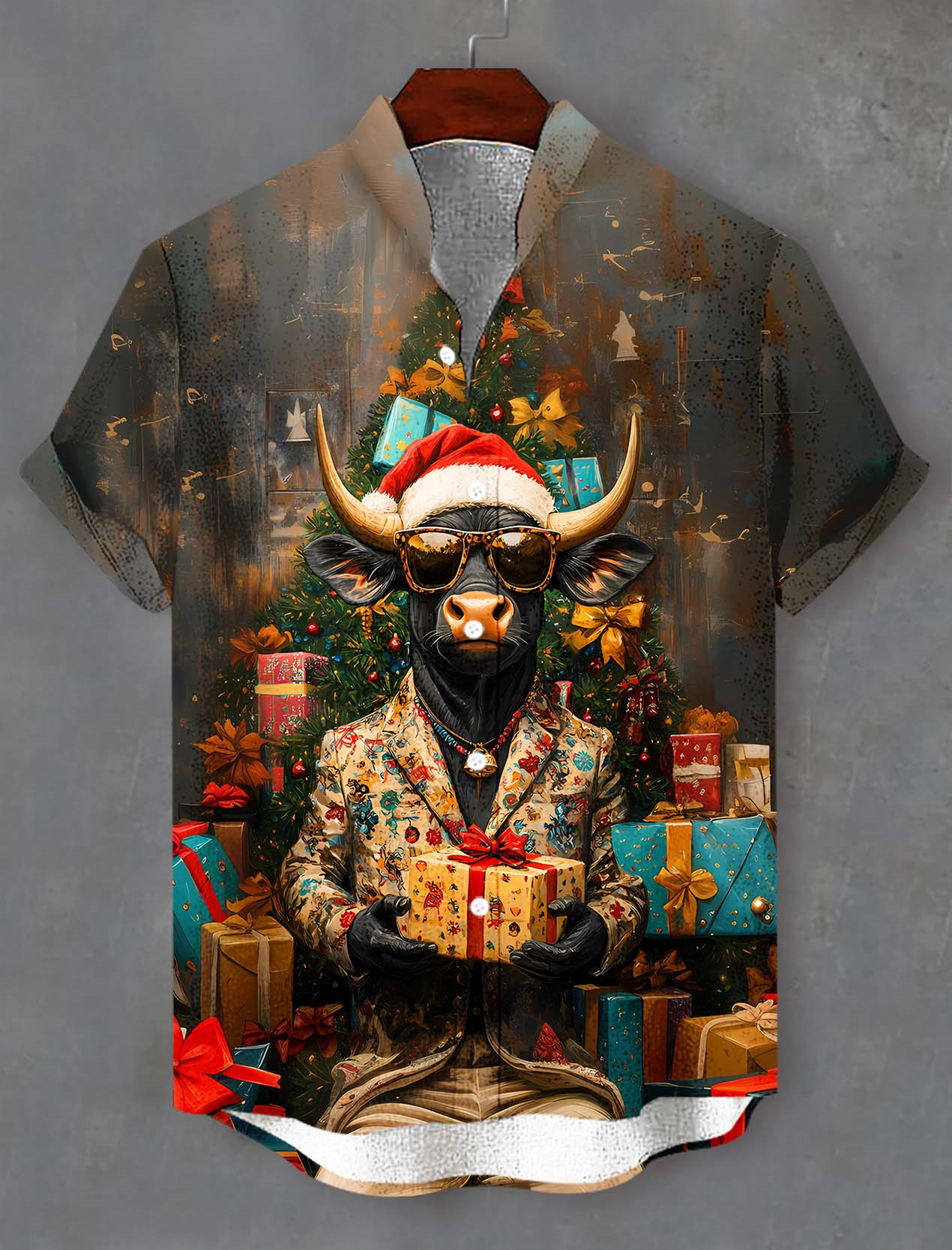 Men's Christmas Animal Graphic Short Sleeve Shirt
