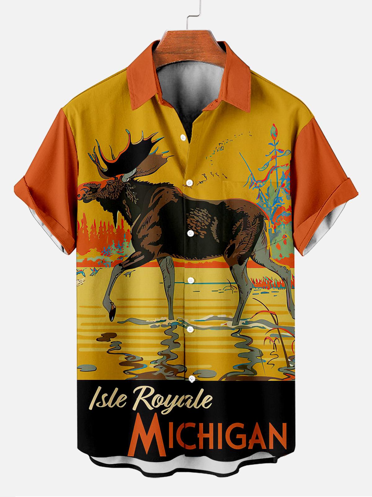 Reggae music skull pattern vacation casual short sleeved shirt