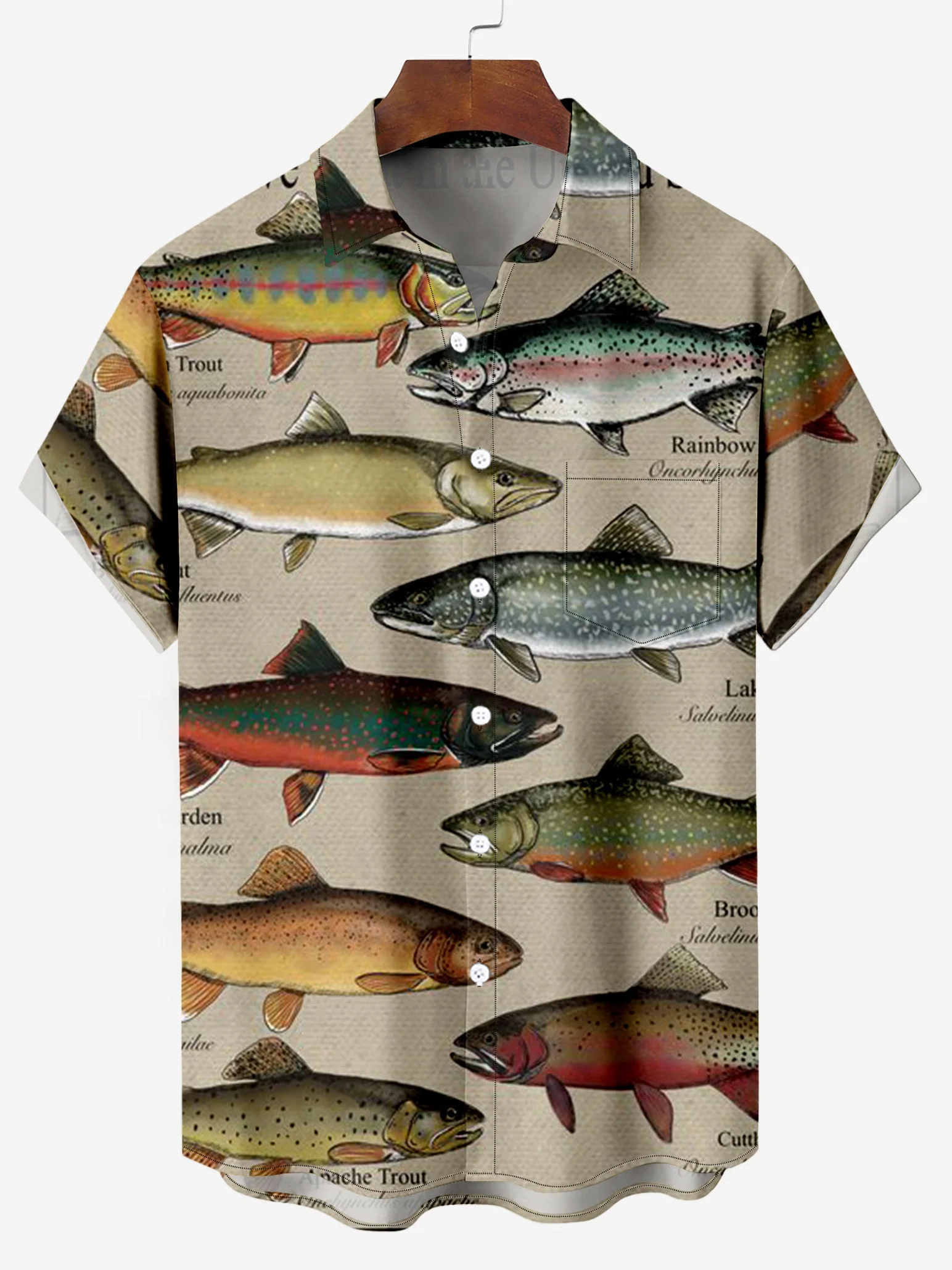Men's Vintage Fish Print Short Sleeve Shirt