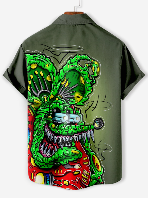 Men's cartoon racing stripe element short-sleeved shirt